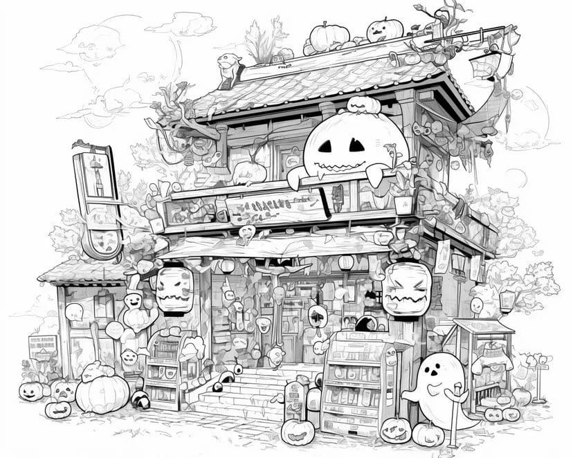 幽霊とジャック・オー・ランタンの古い家