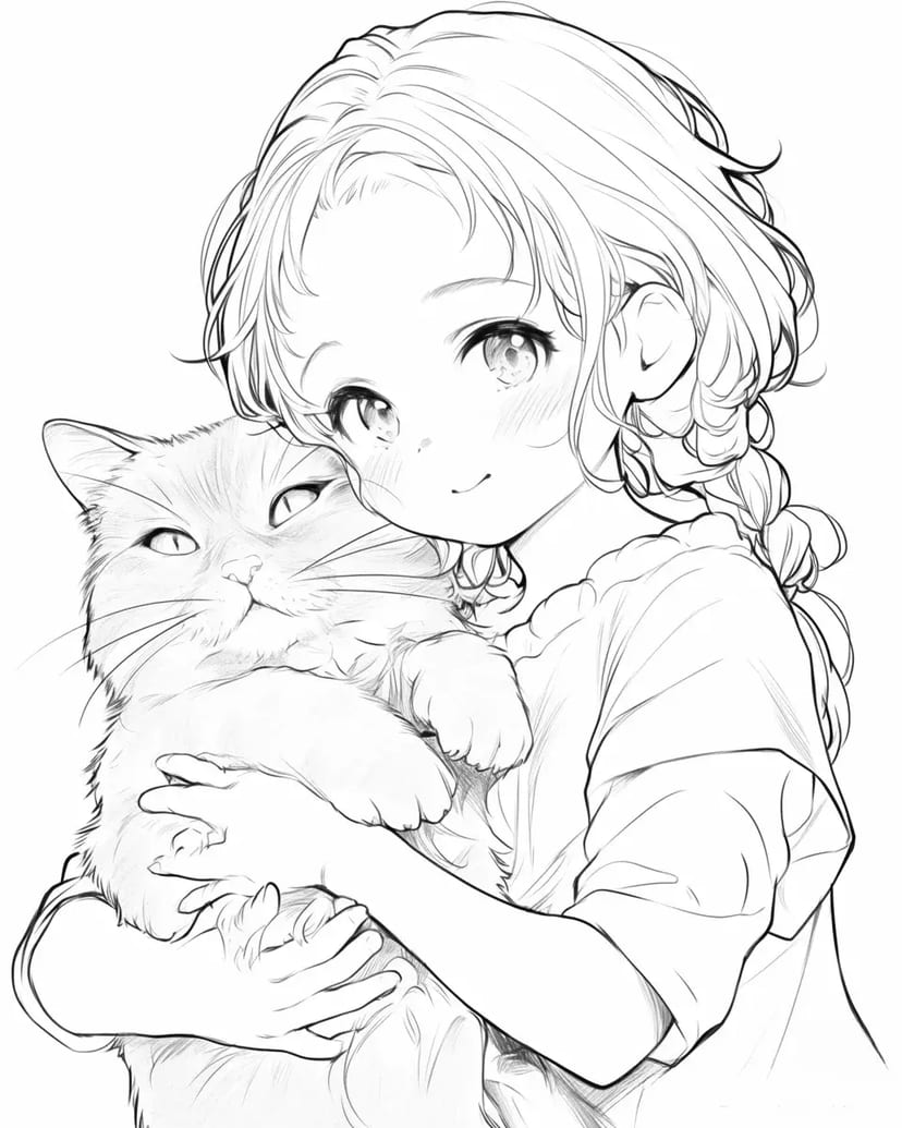猫と女の子のハグ