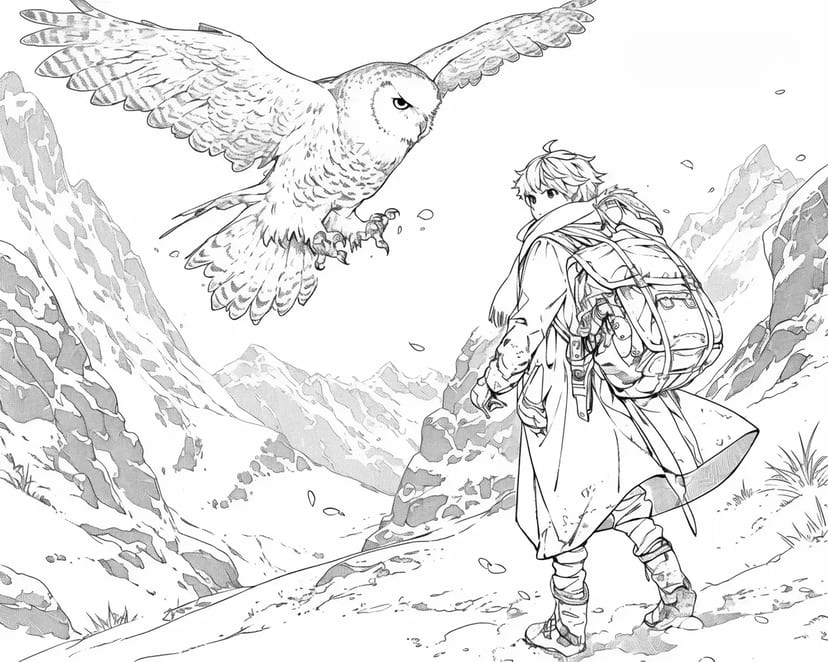 山の旅人とフクロウ