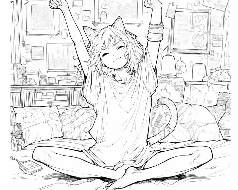 猫耳少女の朝のストレッチ