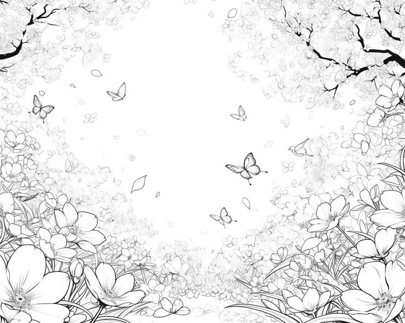 蝶と桜の舞い散る風景