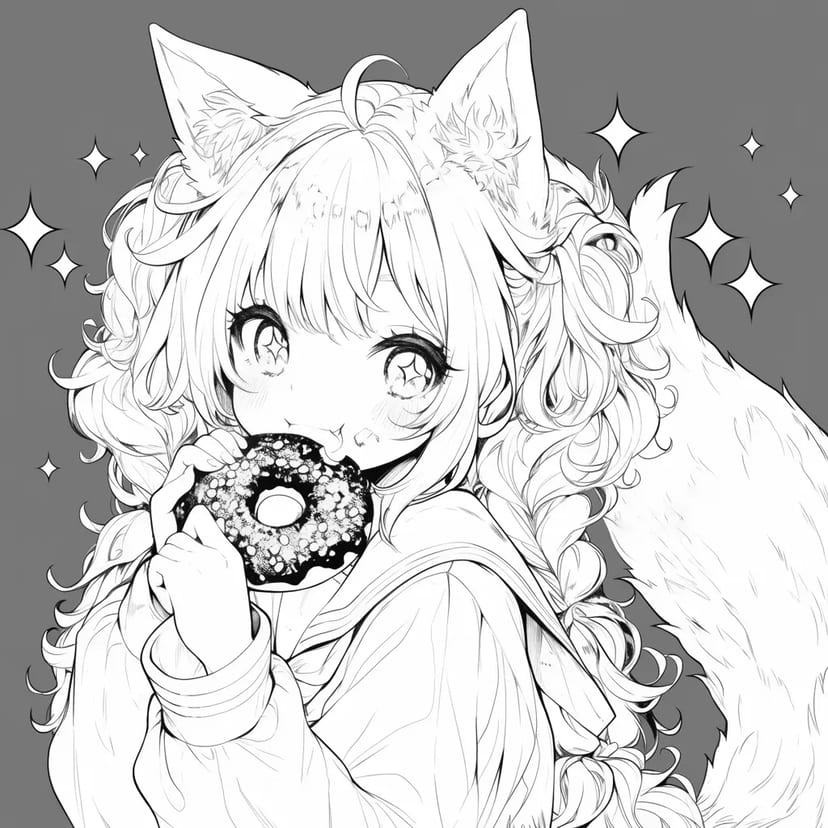 キツネ耳の少女とドーナツ