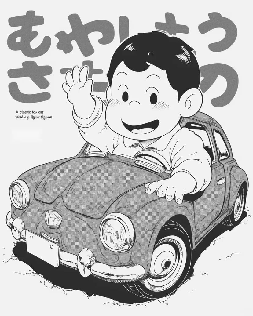 おもちゃの車に乗った少年