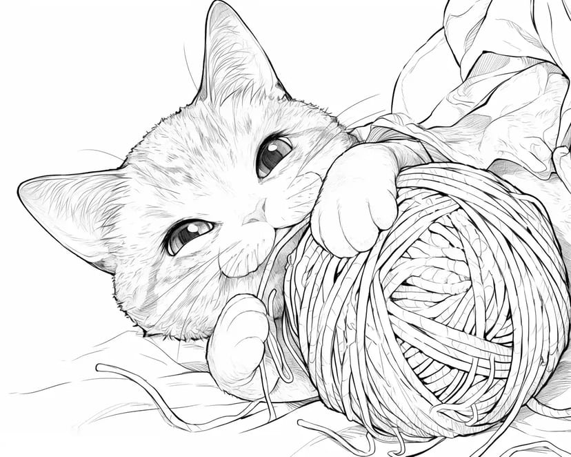 毛糸と遊ぶ子猫