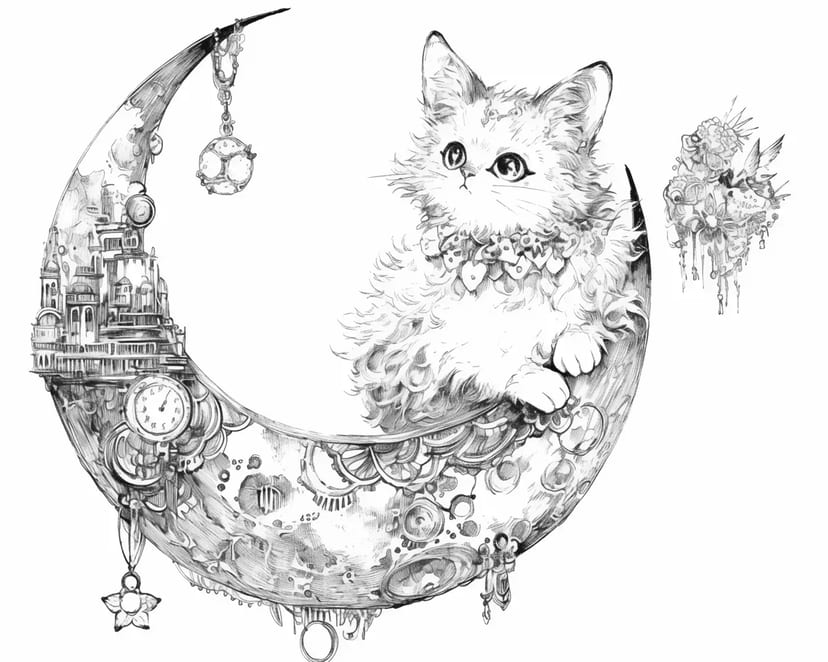 月の上のふわふわ猫