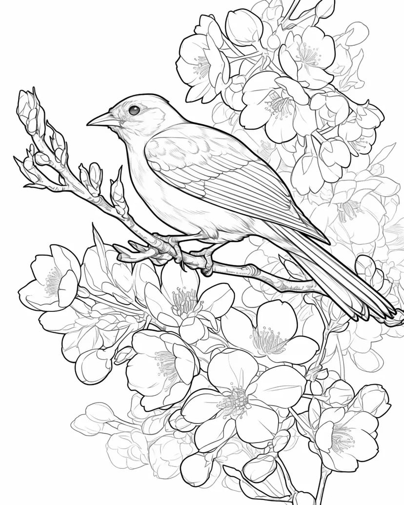 桜の枝にとまる鳥