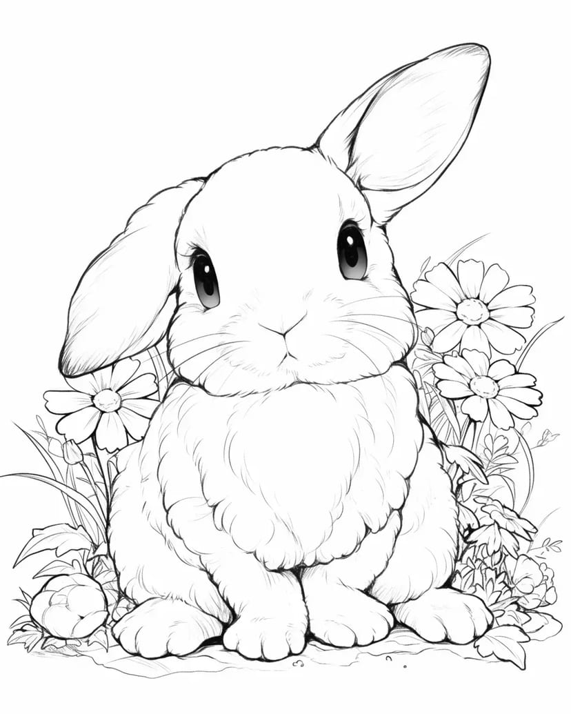 お花畑のふわふわうさぎ