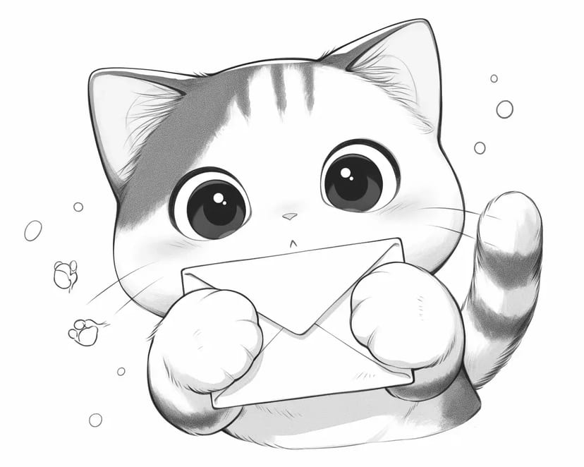 手紙を持つ好奇心旺盛な猫