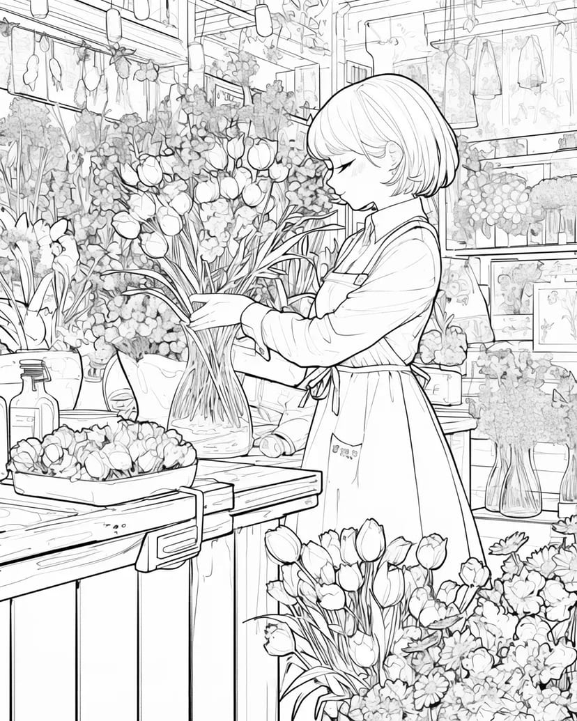 花屋で働く少女