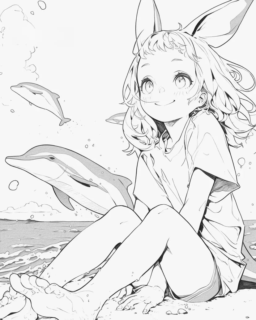 イルカと海辺の少女