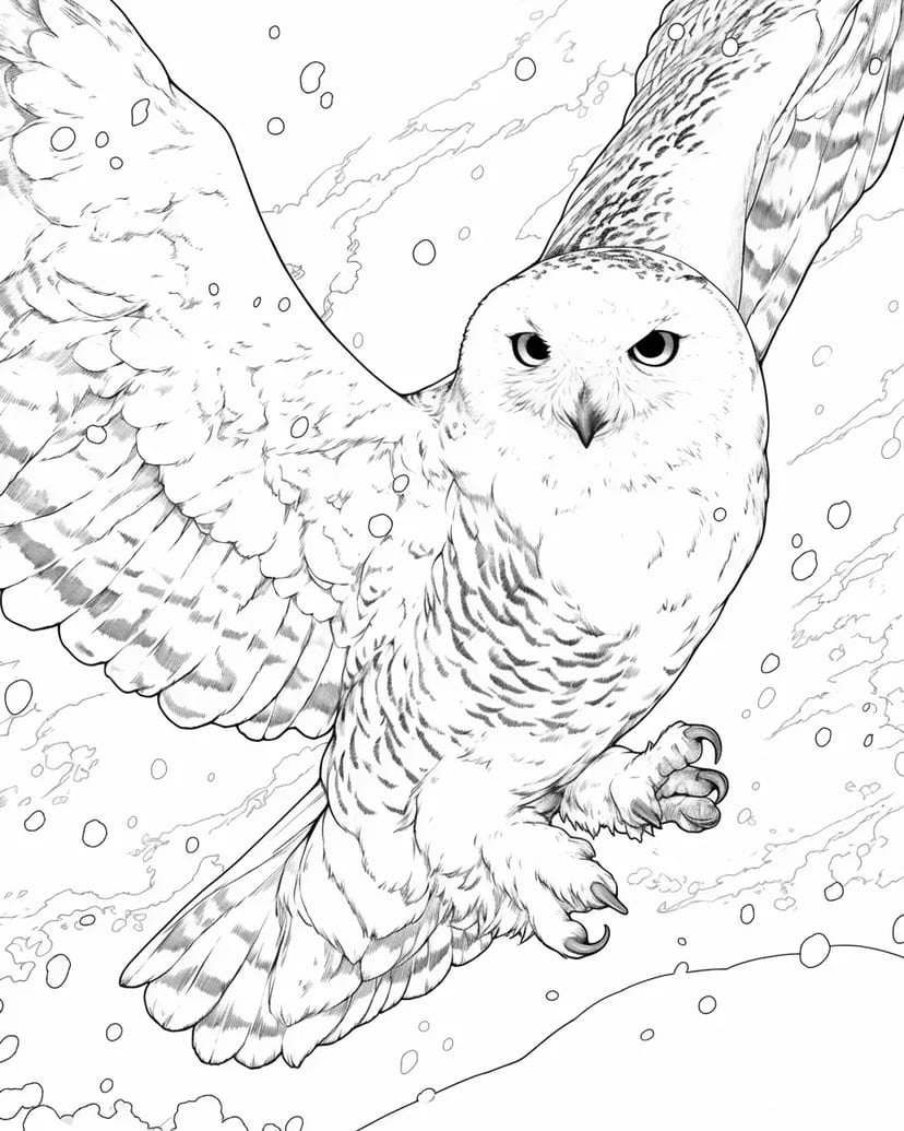 冬空を舞う雪のフクロウ