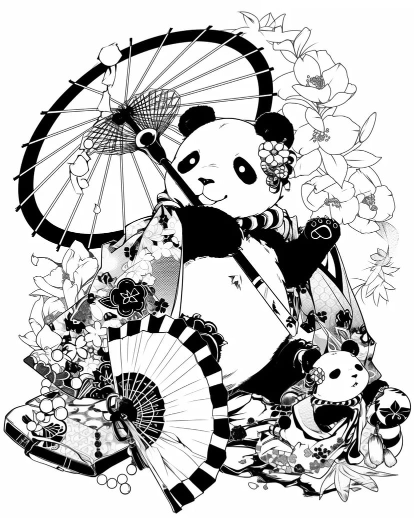 和風パンダと傘