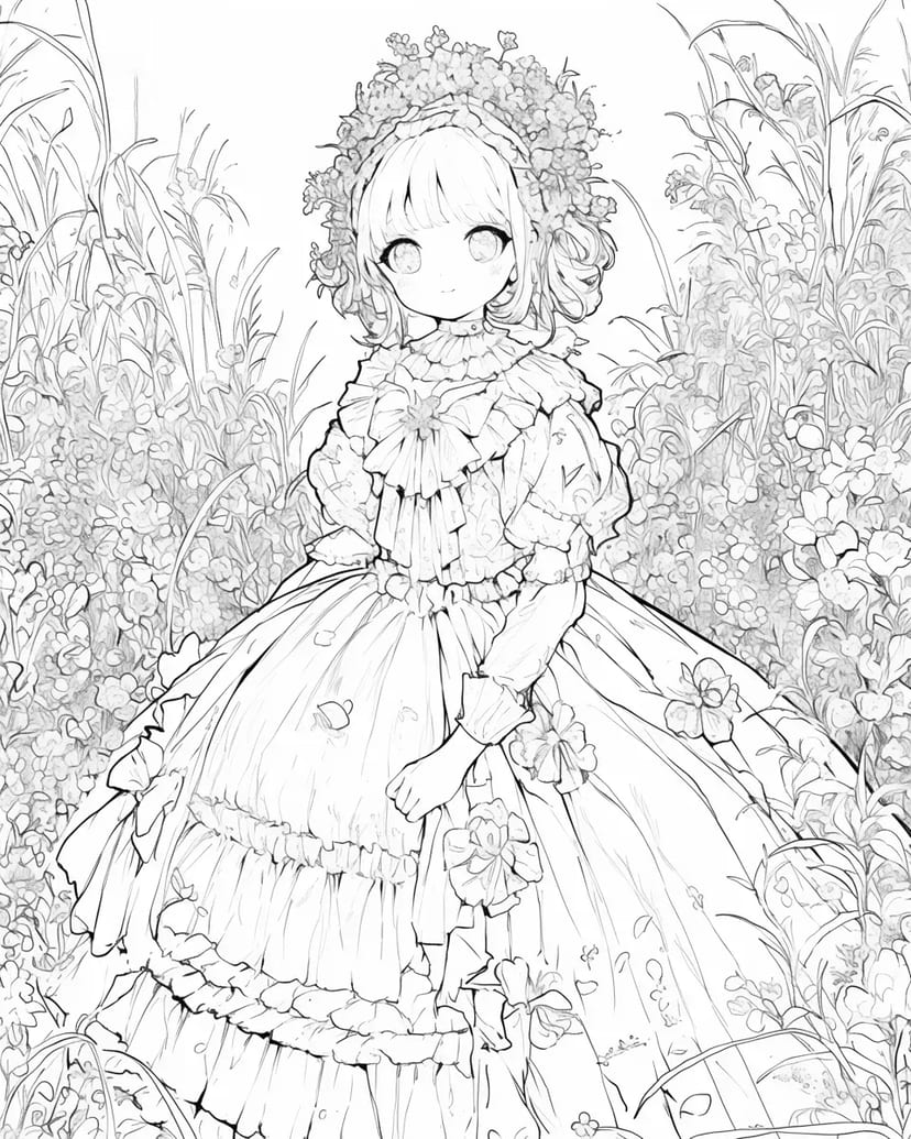 Fille dans le Jardin de Fleurs