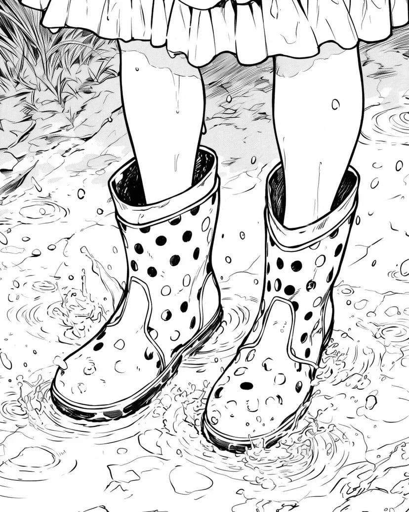 水たまりで遊ぶ長靴