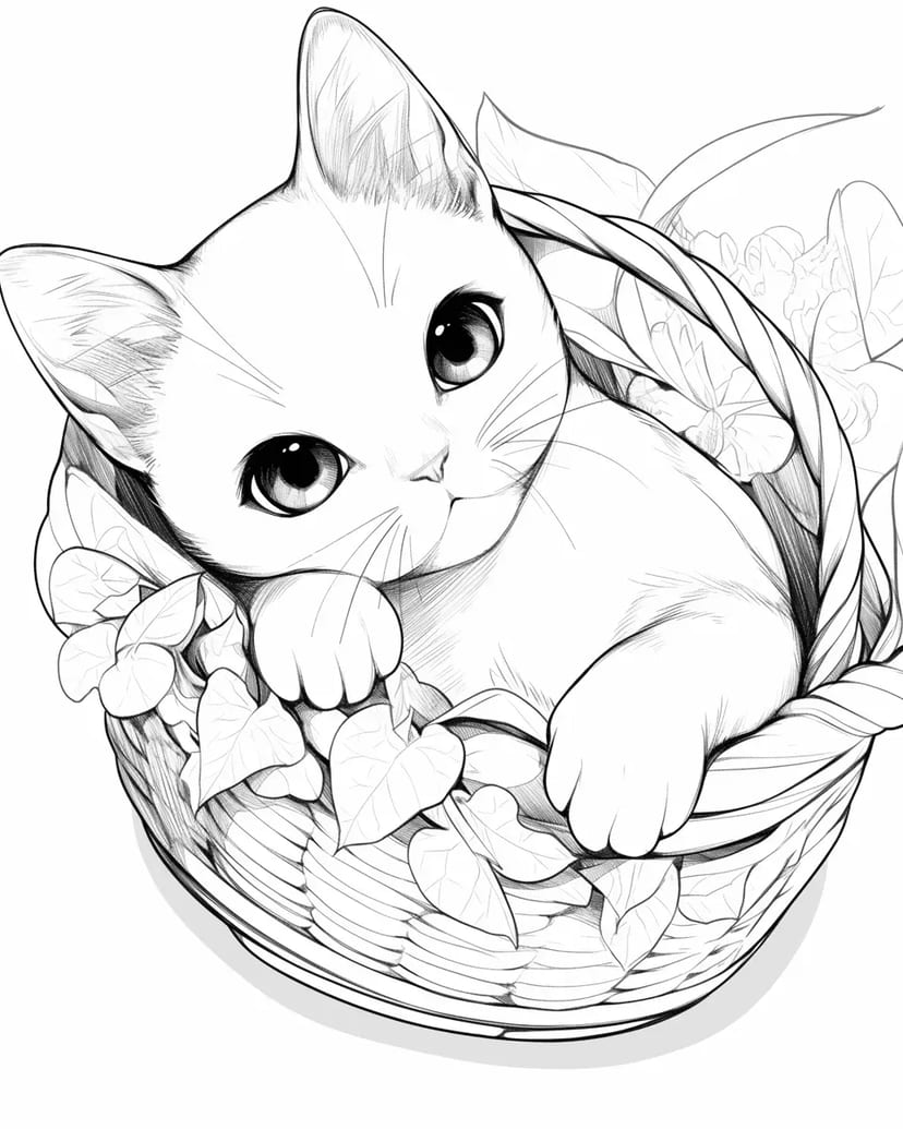 Anak Kucing yang Menggemaskan di Keranjang