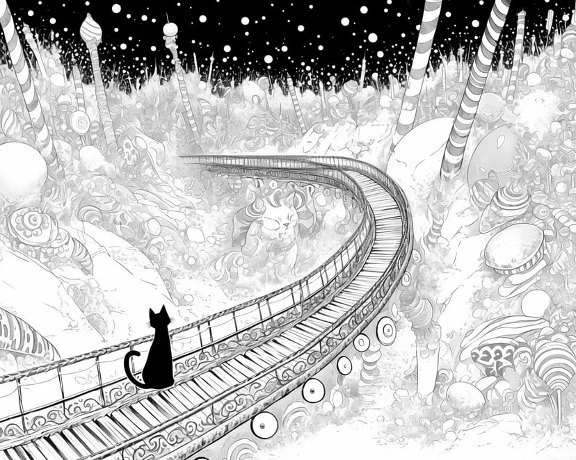 キャンディの世界を旅する黒猫