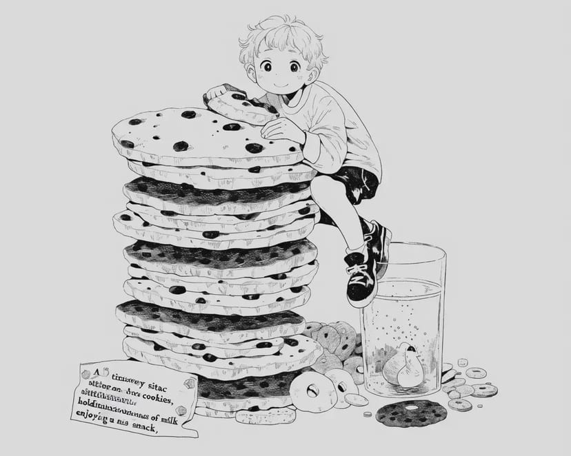 巨大クッキーと小さな男の子