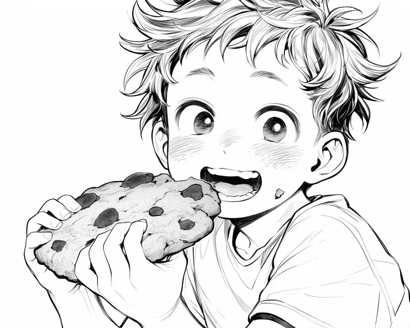 大きなクッキーを食べる男の子
