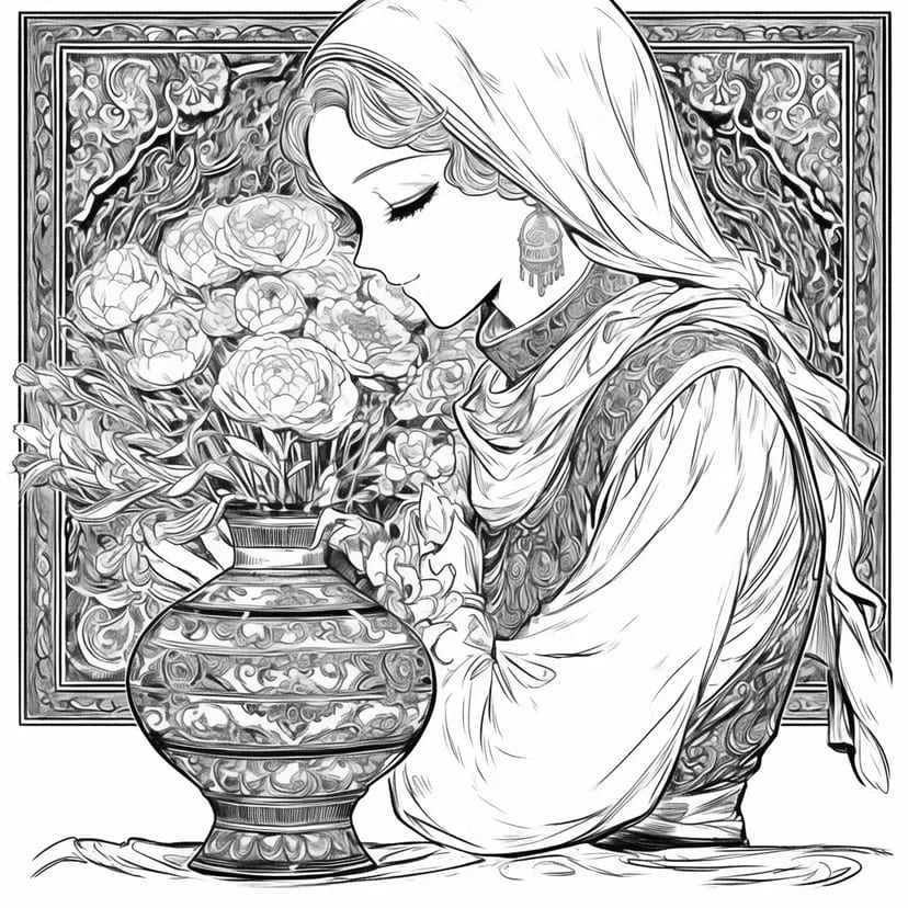 美しい花と少女