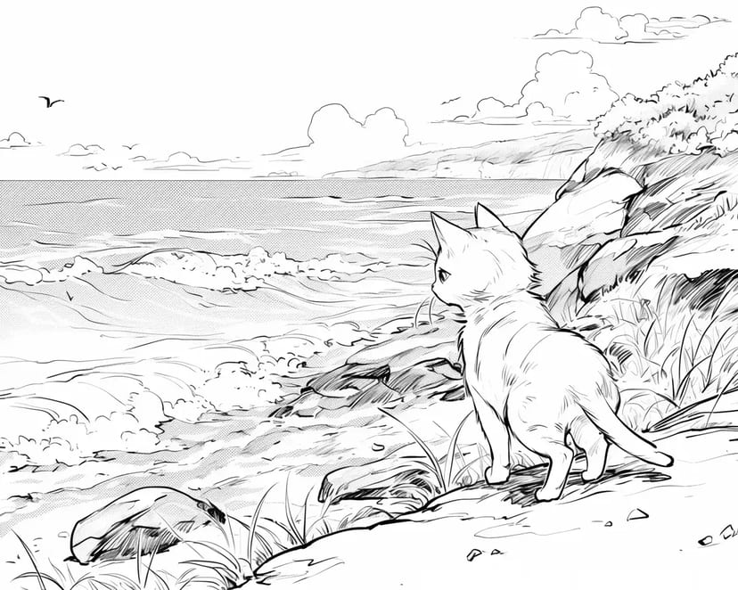 海辺の好奇心旺盛な猫