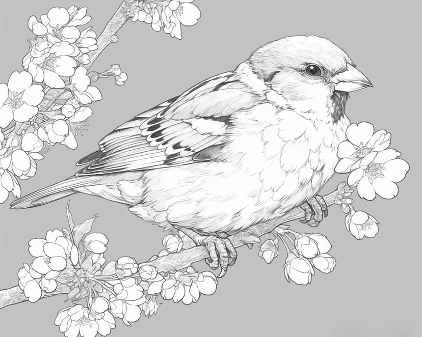桜の木のスズメ