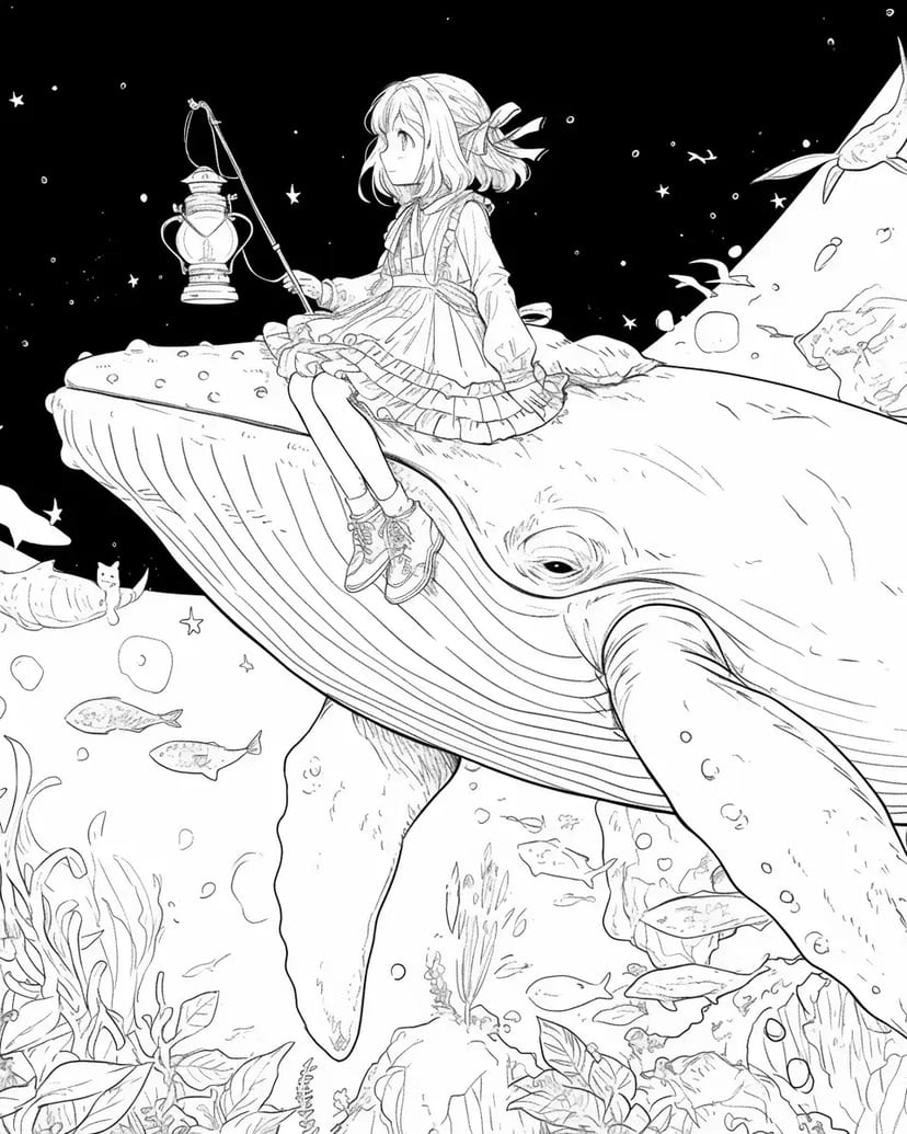 星空の下のクジラと少女