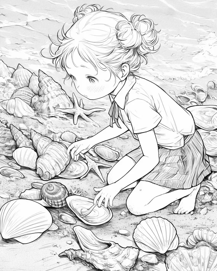 貝殻を集める少女