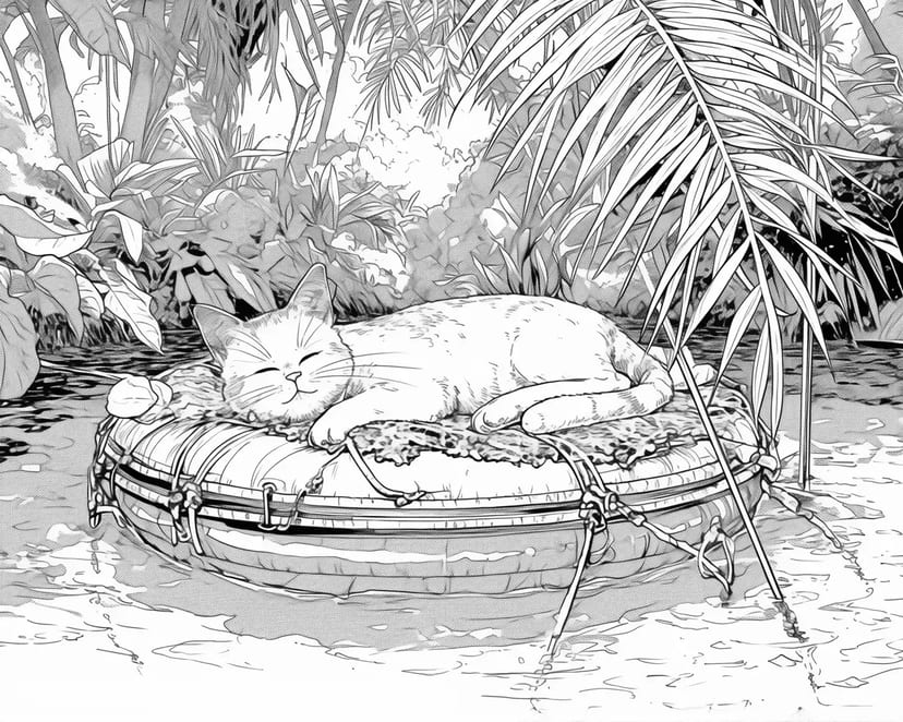 浮かぶラフトの猫