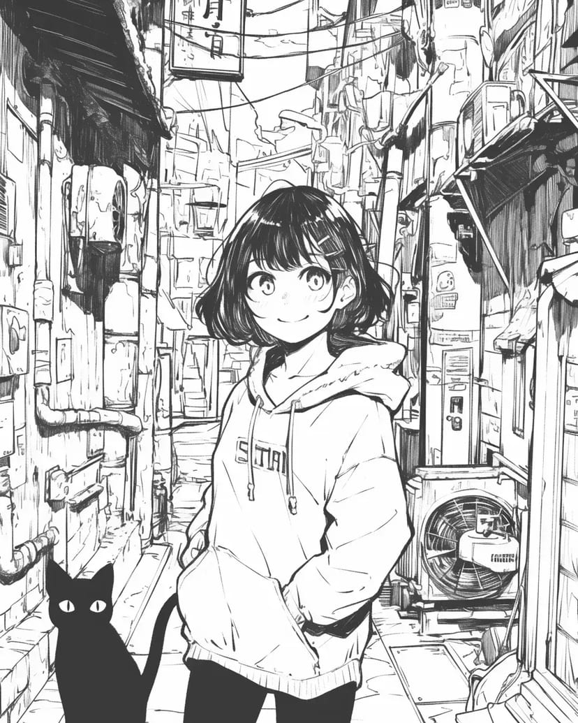 路地裏の少女と黒猫