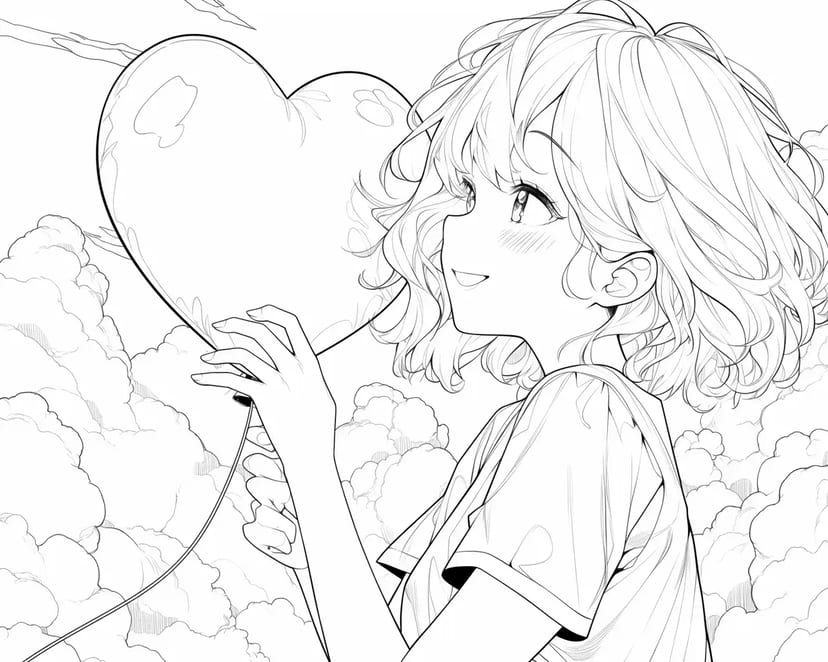 ハートの風船を持つ少女