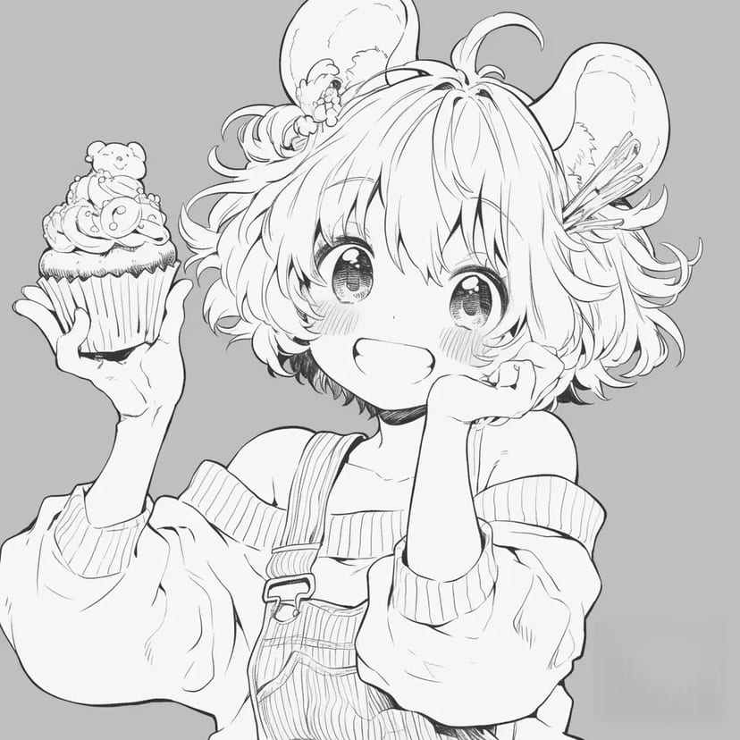カップケーキを持つネズミの少女