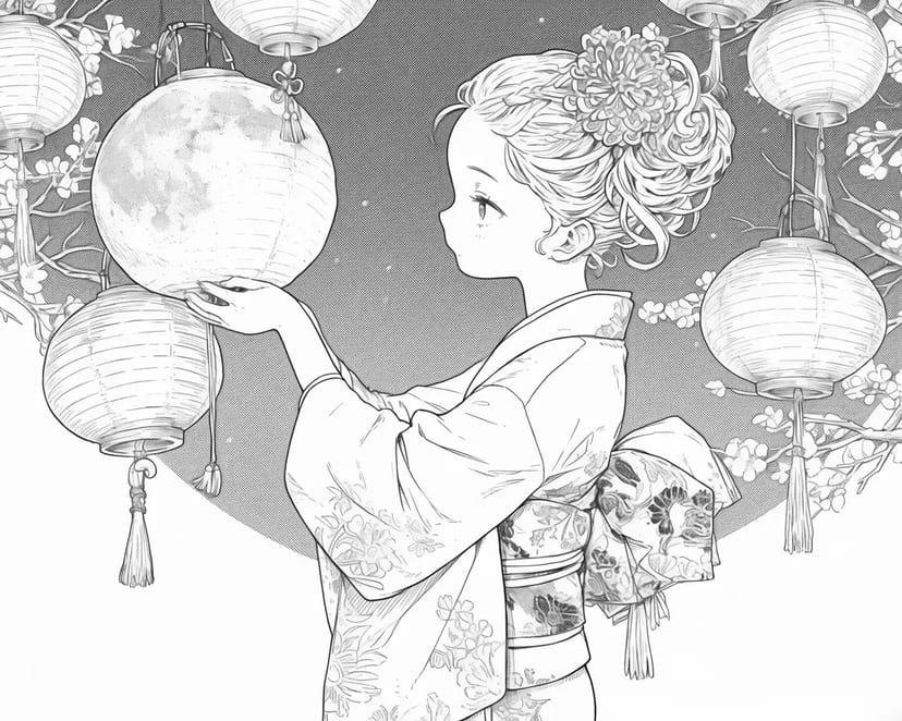 満月と和の灯り