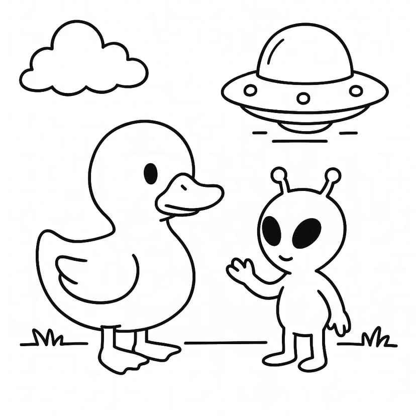 宇宙人とアヒルの出会い