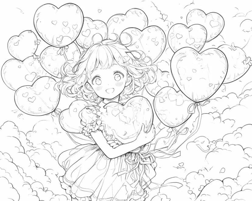 ハートの風船と少女