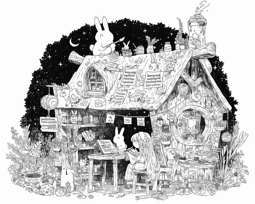 星空の下のウサギの小屋