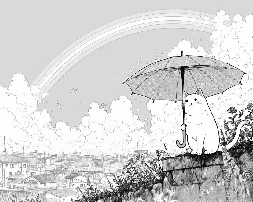 虹の下の猫