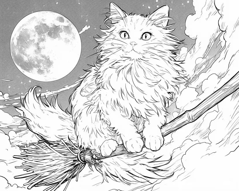満月の夜の空飛ぶ猫