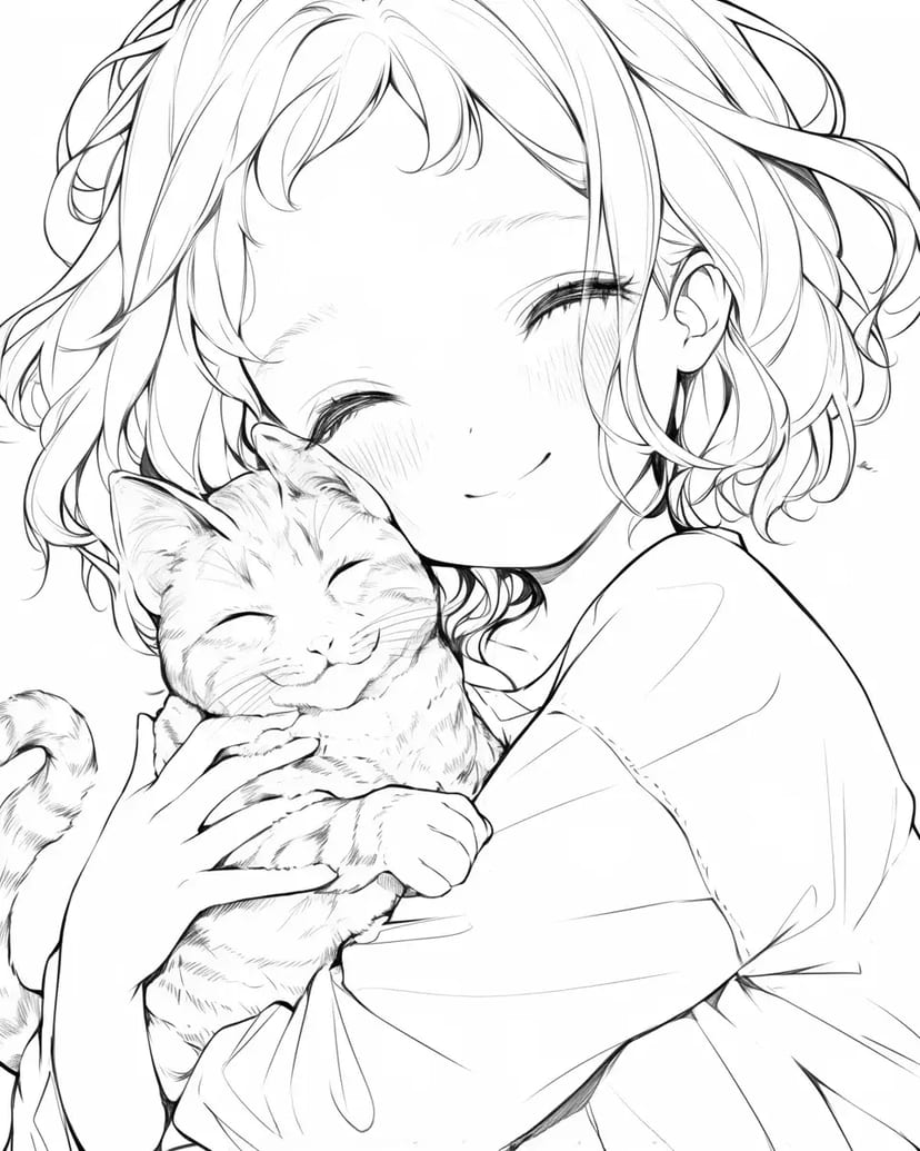 Smiling Girl and Kitten