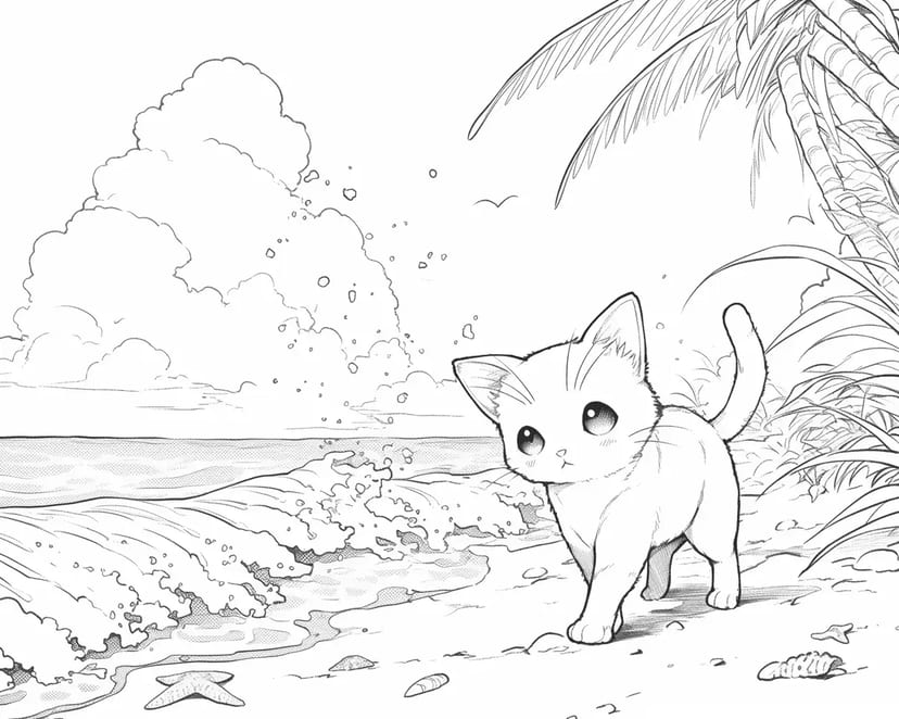 海辺の好奇心旺盛な子猫