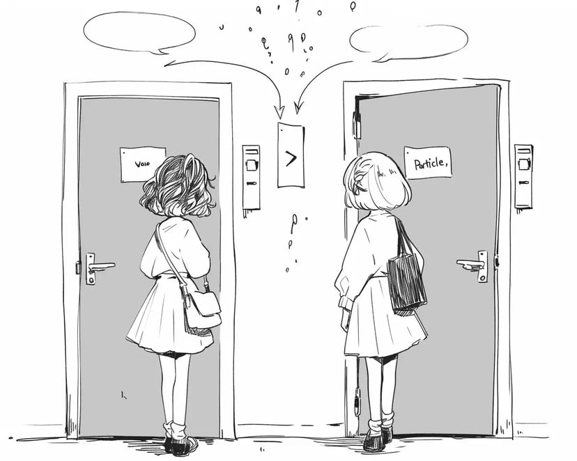 二つのドアを見つめる少女