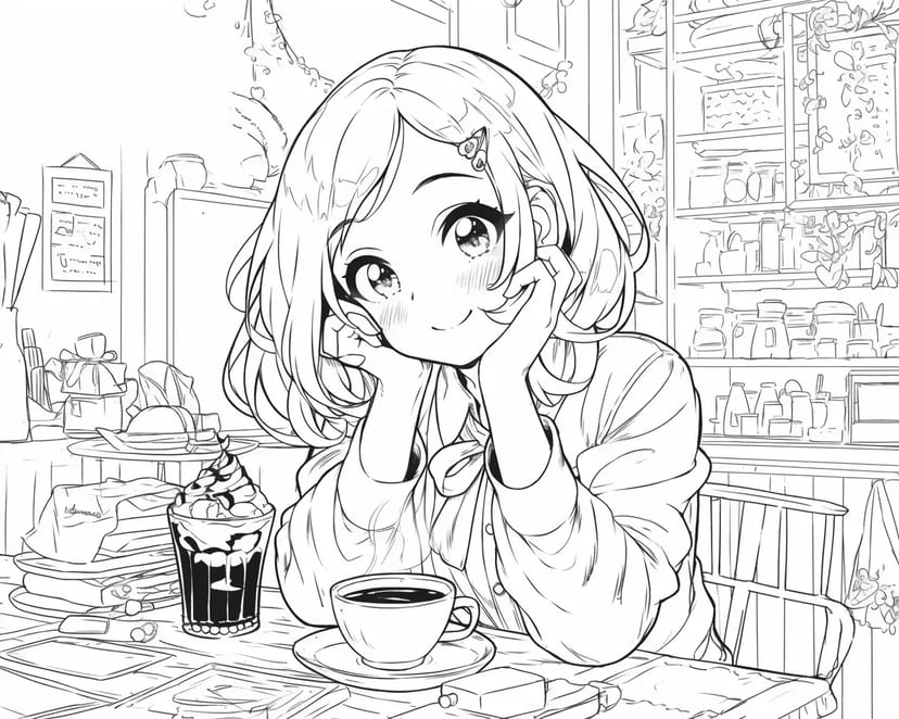 カフェでくつろぐ少女