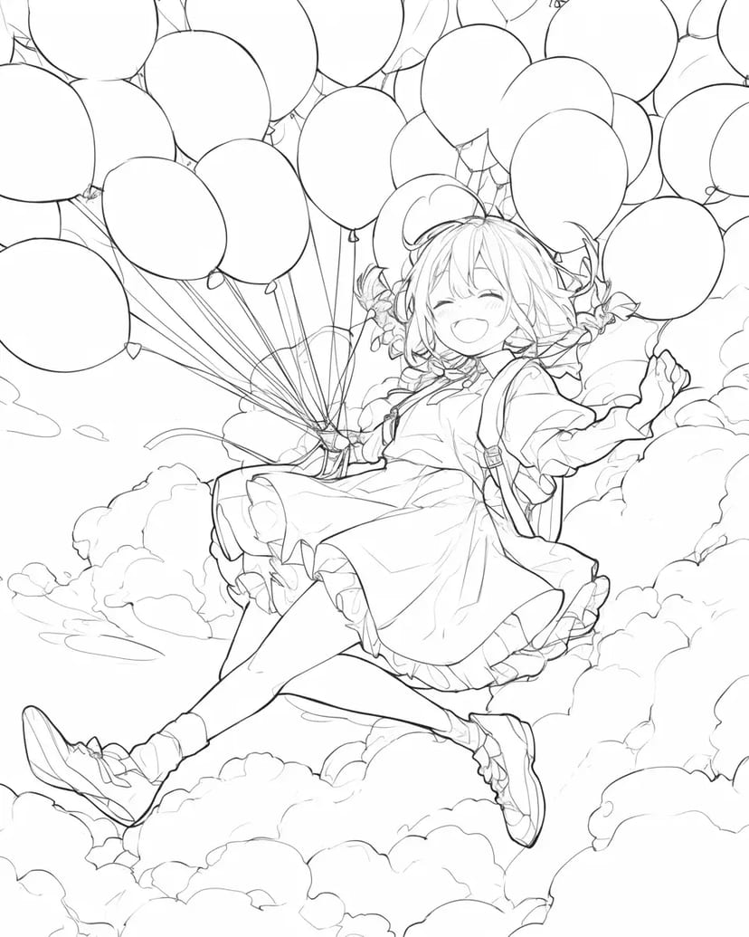 空を飛ぶ少女と風船