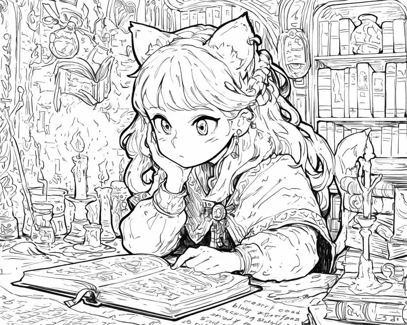 魔法の勉強に夢中な少女