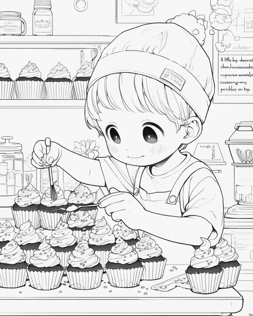 カップケーキを飾る男の子