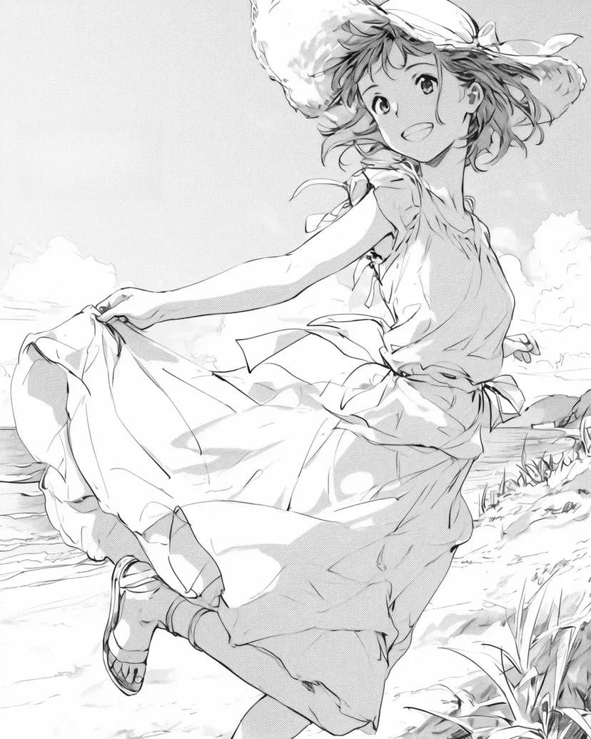 夏の海辺の少女