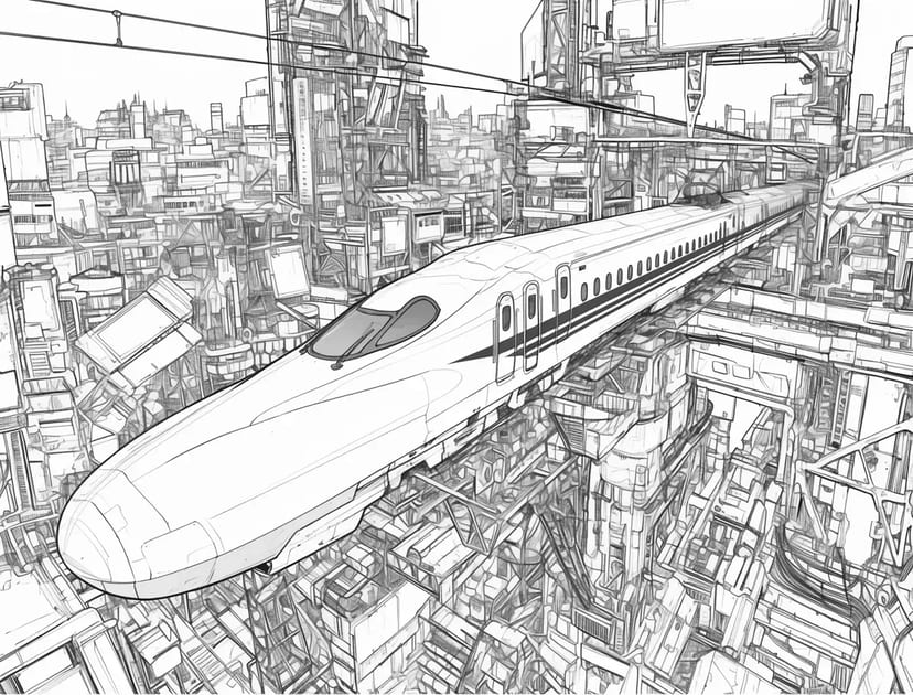 未来都市を駆け抜ける新幹線