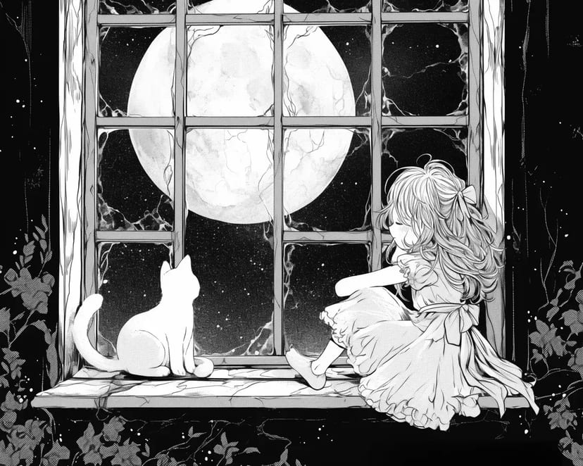 月夜の窓辺