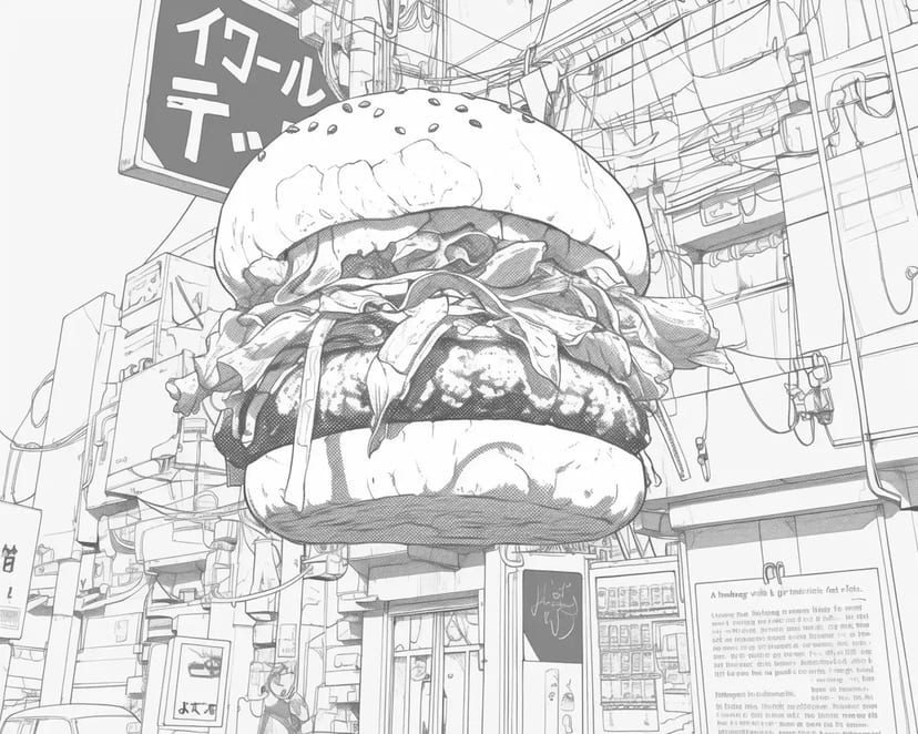 空飛ぶ巨大バーガー