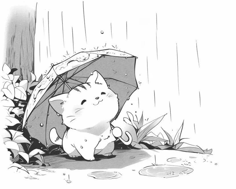 雨宿りする子猫