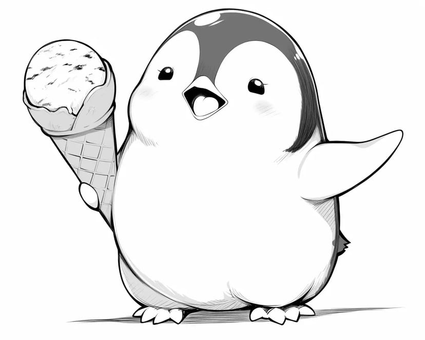 アイスクリームを持つペンギン